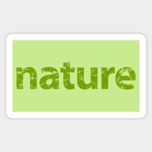 The word 'nature' in typography with leaf veins showing through the lettering. Sticker